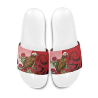 New Zealand Parrot Kaka Slide Sandals Maori Koru With Pohutukawa Flowers - Polynesian Pride