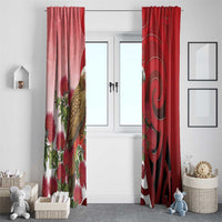 New Zealand Parrot Kaka Window Curtain Maori Koru With Pohutukawa Flowers - Polynesian Pride