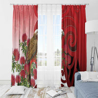 New Zealand Parrot Kaka Window Curtain Maori Koru With Pohutukawa Flowers - Polynesian Pride