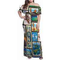 FSM Micronesia Culture Family Matching Off Shoulder Maxi Dress and Hawaiian Shirt