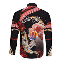 Personalised French Polynesia Victory Day Long Sleeve Button Shirt Polynesian Pattern Plumeria