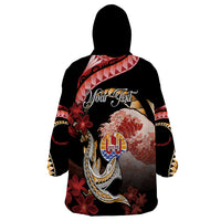 Personalised French Polynesia Victory Day Wearable Blanket Hoodie Polynesian Pattern Plumeria
