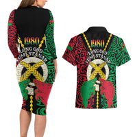 Vanuatu 46th Independence Day Couples Matching Long Sleeve Bodycon Dress and Hawaiian Shirt Long God Yumi Stanap Wild Boar LT05 - Polynesian Pride
