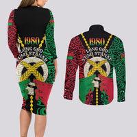 Vanuatu 46th Independence Day Couples Matching Long Sleeve Bodycon Dress and Long Sleeve Button Shirt Long God Yumi Stanap Wild Boar LT05 - Polynesian Pride