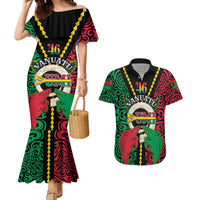Vanuatu 46th Independence Day Couples Matching Mermaid Dress and Hawaiian Shirt Long God Yumi Stanap Wild Boar LT05 Black - Polynesian Pride