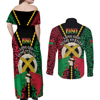 Vanuatu 46th Independence Day Couples Matching Off Shoulder Maxi Dress and Long Sleeve Button Shirt Long God Yumi Stanap Wild Boar LT05 - Polynesian Pride