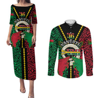 Vanuatu 45th Independence Day Couples Matching Puletasi and Long Sleeve Button Shirt Long God Yumi Stanap Wild Boar LT05