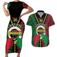 Vanuatu 46th Independence Day Couples Matching Short Sleeve Bodycon Dress and Hawaiian Shirt Long God Yumi Stanap Wild Boar LT05 Black - Polynesian Pride