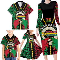Vanuatu 46th Independence Day Family Matching Long Sleeve Bodycon Dress and Hawaiian Shirt Long God Yumi Stanap Wild Boar LT05 - Polynesian Pride