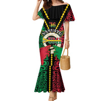 Vanuatu 46th Independence Day Family Matching Mermaid Dress and Hawaiian Shirt Long God Yumi Stanap Wild Boar LT05 Mom's Dress Black - Polynesian Pride