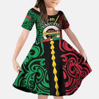 Vanuatu 46th Independence Day Family Matching Off The Shoulder Long Sleeve Dress and Hawaiian Shirt Long God Yumi Stanap Wild Boar LT05 Daughter's Dress Black - Polynesian Pride
