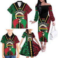 Vanuatu 45th Independence Day Family Matching Off The Shoulder Long Sleeve Dress and Hawaiian Shirt Long God Yumi Stanap Wild Boar LT05
