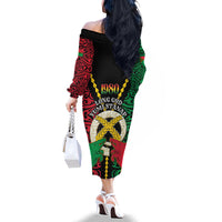 Vanuatu 46th Independence Day Family Matching Off The Shoulder Long Sleeve Dress and Hawaiian Shirt Long God Yumi Stanap Wild Boar LT05 - Polynesian Pride