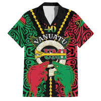 Vanuatu 46th Independence Day Family Matching Off Shoulder Maxi Dress and Hawaiian Shirt Long God Yumi Stanap Wild Boar LT05 Dad's Shirt - Short Sleeve Black - Polynesian Pride
