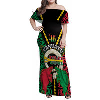 Vanuatu 46th Independence Day Family Matching Off Shoulder Maxi Dress and Hawaiian Shirt Long God Yumi Stanap Wild Boar LT05 Mom's Dress Black - Polynesian Pride