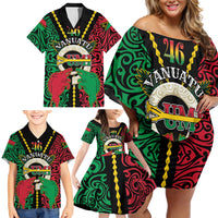 Vanuatu 46th Independence Day Family Matching Off Shoulder Short Dress and Hawaiian Shirt Long God Yumi Stanap Wild Boar LT05 - Polynesian Pride