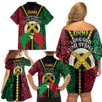 Vanuatu 45th Independence Day Family Matching Off Shoulder Short Dress and Hawaiian Shirt Long God Yumi Stanap Wild Boar LT05