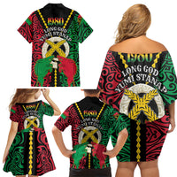 Vanuatu 46th Independence Day Family Matching Off Shoulder Short Dress and Hawaiian Shirt Long God Yumi Stanap Wild Boar LT05 - Polynesian Pride