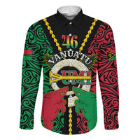 Vanuatu 46th Independence Day Family Matching Puletasi and Hawaiian Shirt Long God Yumi Stanap Wild Boar LT05 Dad's Shirt - Long Sleeve Black - Polynesian Pride