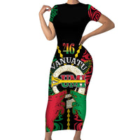 Vanuatu 46th Independence Day Family Matching Short Sleeve Bodycon Dress and Hawaiian Shirt Long God Yumi Stanap Wild Boar LT05 Mom's Dress Black - Polynesian Pride