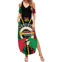 Vanuatu 46th Independence Day Family Matching Summer Maxi Dress and Hawaiian Shirt Long God Yumi Stanap Wild Boar LT05 Mom's Dress Black - Polynesian Pride