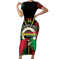 Vanuatu 46th Independence Day Short Sleeve Bodycon Dress Long God Yumi Stanap Wild Boar LT05 Long Dress Black - Polynesian Pride