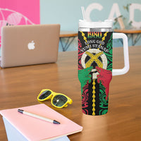 Vanuatu 46th Independence Day Tumbler With Handle Long God Yumi Stanap Wild Boar LT05 - Polynesian Pride