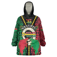 Vanuatu 46th Independence Day Wearable Blanket Hoodie Long God Yumi Stanap Wild Boar LT05 One Size Black - Polynesian Pride