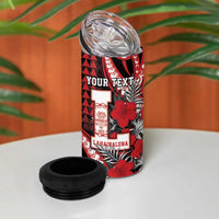 Personalized Hawaii Lahainaluna High School 4 in 1 Can Cooler Tumbler Tribal Tattoo With Hibiscus Flowers