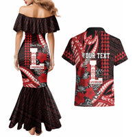 Personalized Hawaii Lahainaluna High School Couples Matching Mermaid Dress and Hawaiian Shirt Tribal Tattoo With Hibiscus Flowers LT05 - Polynesian Pride