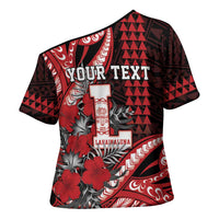 Personalized Hawaii Lahainaluna High School Cross Shoulder Shirt Tribal Tattoo With Hibiscus Flowers