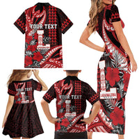 Personalized Hawaii Lahainaluna High School Family Matching Short Sleeve Bodycon Dress and Hawaiian Shirt Tribal Tattoo With Hibiscus Flowers LT05 - Polynesian Pride