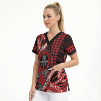 Personalized Hawaii Lahainaluna High School Scrub Top Tribal Tattoo With Hibiscus Flowers