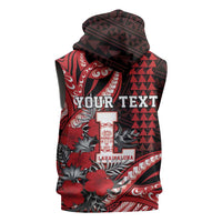 Personalized Hawaii Lahainaluna High School Sleeveless Zip Hoodie Tribal Tattoo With Hibiscus Flowers