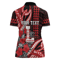 Personalized Hawaii Lahainaluna High School Women Polo Shirt Tribal Tattoo With Hibiscus Flowers LT05 - Polynesian Pride