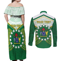 Personalised Cook Islands Ra o te Ui Ariki Couples Matching Off Shoulder Maxi Dress and Long Sleeve Button Shirt Polynesian Pattern