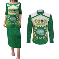 Personalised Cook Islands Ra o te Ui Ariki Couples Matching Puletasi and Long Sleeve Button Shirt Polynesian Pattern