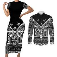 Black Philippines Sun Star Couples Matching Short Sleeve Bodycon Dress and Long Sleeve Button Shirt Igorot Tribal Inspiration