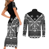 Black Philippines Sun Star Couples Matching Short Sleeve Bodycon Dress and Long Sleeve Button Shirt Igorot Tribal Inspiration