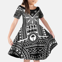 Black Philippines Sun Star Family Matching Off The Shoulder Long Sleeve Dress and Hawaiian Shirt Igorot Tribal Inspiration LT05 Daughter's Dress Black - Polynesian Pride