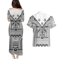 White Philippines Sun Star Couples Matching Puletasi and Hawaiian Shirt Igorot Tribal Inspiration