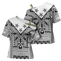 White Philippines Sun Star Cross Shoulder Shirt Igorot Tribal Inspiration