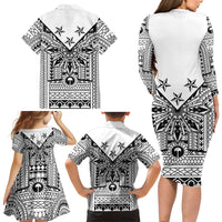 White Philippines Sun Star Family Matching Long Sleeve Bodycon Dress and Hawaiian Shirt Igorot Tribal Inspiration LT05 - Polynesian Pride