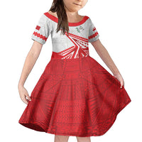 Custom Tonga Rugby 2024 Pacific Family Matching Short Sleeve Bodycon Dress and Hawaiian Shirt Go Ikale Tahi LT05 Daughter's Dress White - Polynesian Pride
