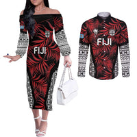 Custom Flying Fijians Rugby 2024 Pacific Couples Matching Off The Shoulder Long Sleeve Dress and Long Sleeve Button Shirt Go Fiji LT05 Black - Polynesian Pride