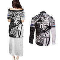 Custom New Zealand And Fiji Rugby 2024 Couples Matching Puletasi and Long Sleeve Button Shirt Maori Kiwi With Fijian Palm Tree LT05 - Polynesian Pride