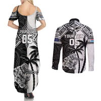 Custom New Zealand And Fiji Rugby 2024 Couples Matching Summer Maxi Dress and Long Sleeve Button Shirt Maori Kiwi With Fijian Palm Tree LT05 - Polynesian Pride