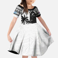 Custom New Zealand And Fiji Rugby 2024 Family Matching Long Sleeve Bodycon Dress and Hawaiian Shirt Maori Kiwi With Fijian Palm Tree LT05 Daughter's Dress Black - Polynesian Pride