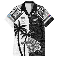 Custom New Zealand And Fiji Rugby 2024 Family Matching Long Sleeve Bodycon Dress and Hawaiian Shirt Maori Kiwi With Fijian Palm Tree LT05 Dad's Shirt - Short Sleeve Black - Polynesian Pride