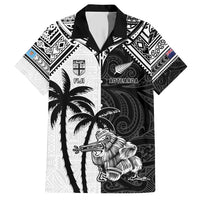 Custom New Zealand And Fiji Rugby 2024 Family Matching Short Sleeve Bodycon Dress and Hawaiian Shirt Maori Kiwi With Fijian Palm Tree LT05 Dad's Shirt - Short Sleeve Black - Polynesian Pride